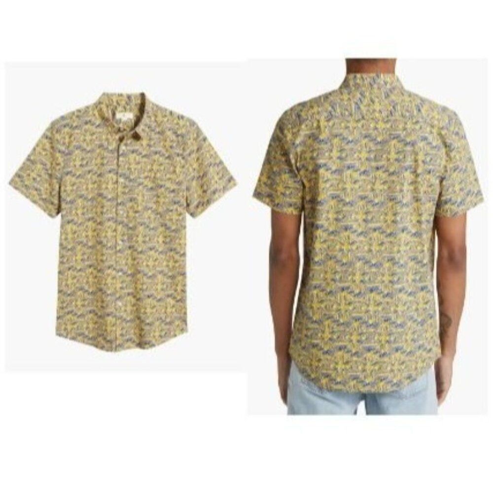 BP Abstract Leaf Print Short Sleeve Button-Up Shirt, Sz. S